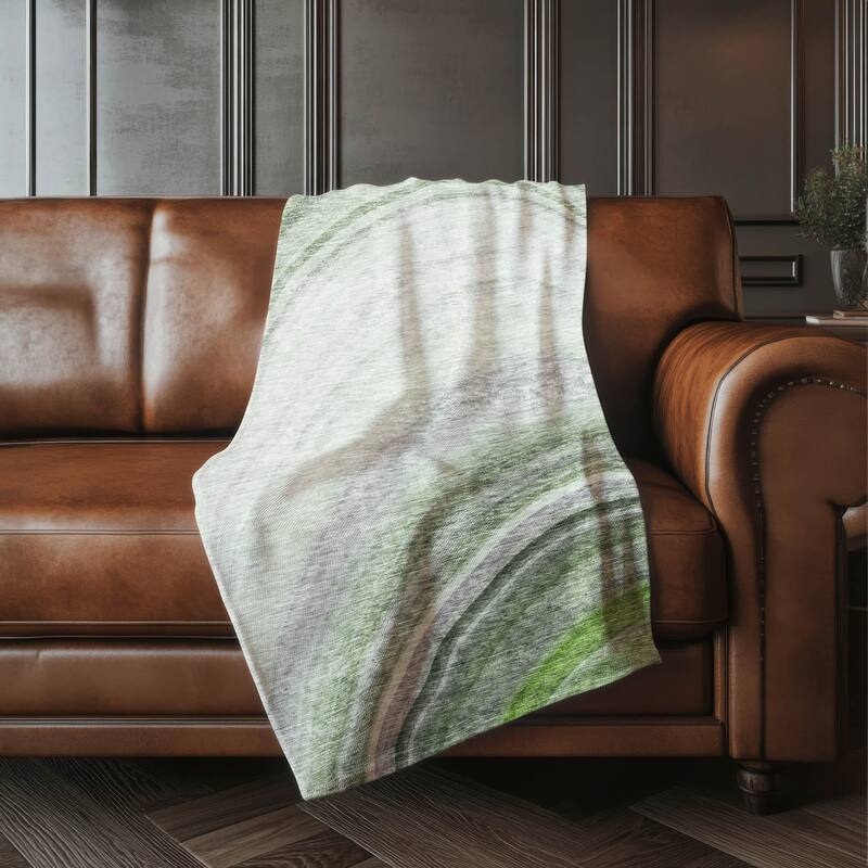 Premium Machine Washable Contemporary Wave Sherpa Throw Blanket - Green - 4'2" x 5'10"