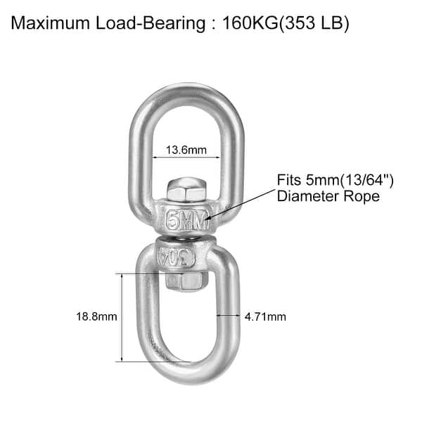 M5 Swivel Eye Double Ended Rotating Hoist Ring, Eye to Eye Bolt 12 Pcs