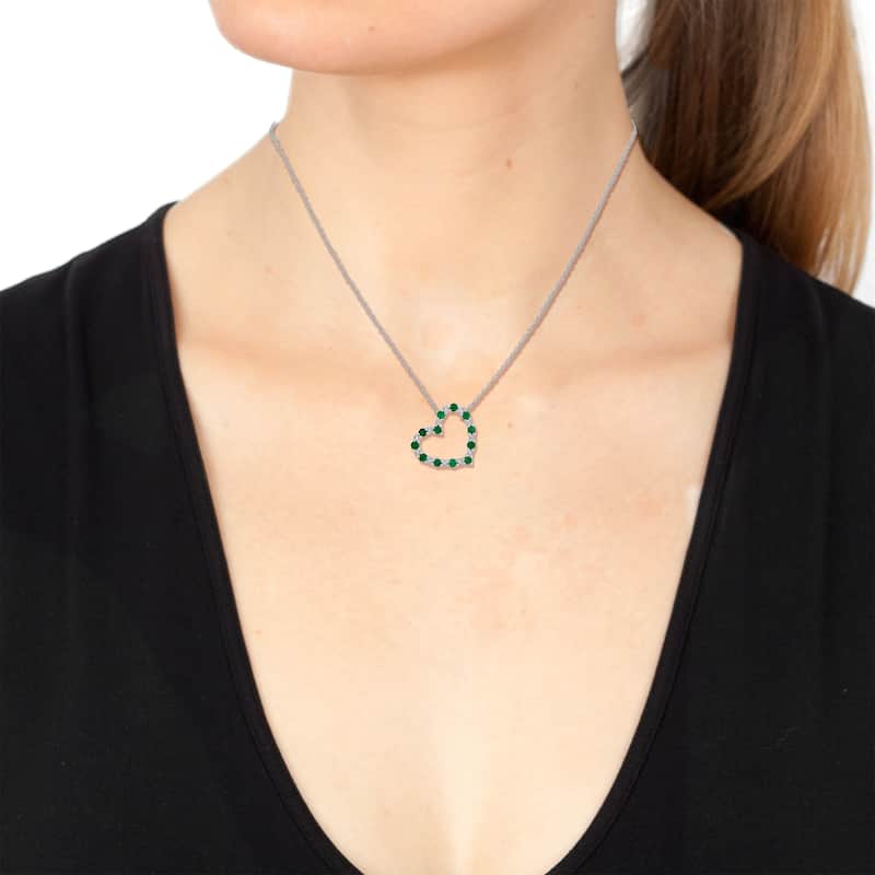 EFFY 925 Silver Diamond Natural Emerald Pendant Heart Necklace