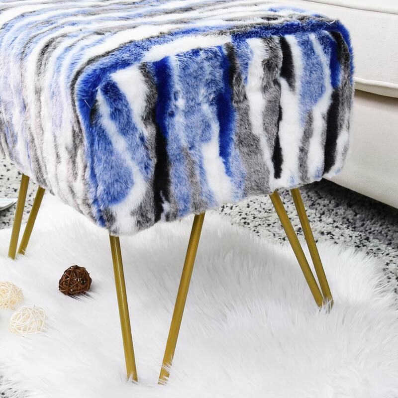 Home Soft Things Multi Jacquard Fauxfur Rectangle Ottoman