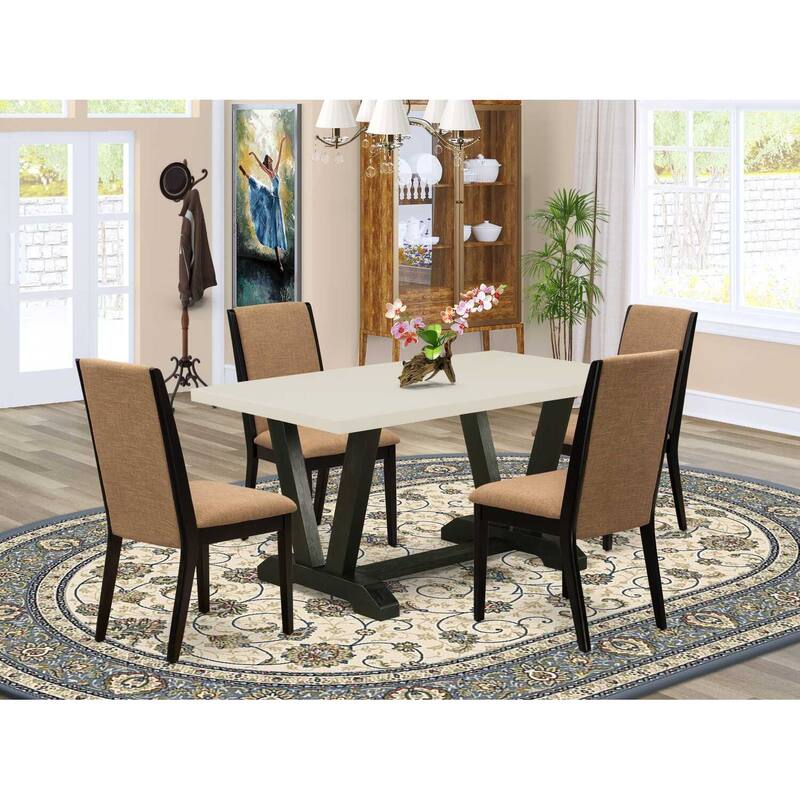 HomeStock 5-Piece Natural Oak Finish Solid Wood Top Dining table with 4 Chairs