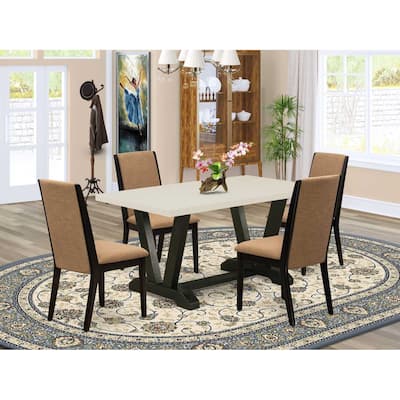 HomeStock 5-Piece Natural Oak Finish Solid Wood Top Dining table with 4 Chairs