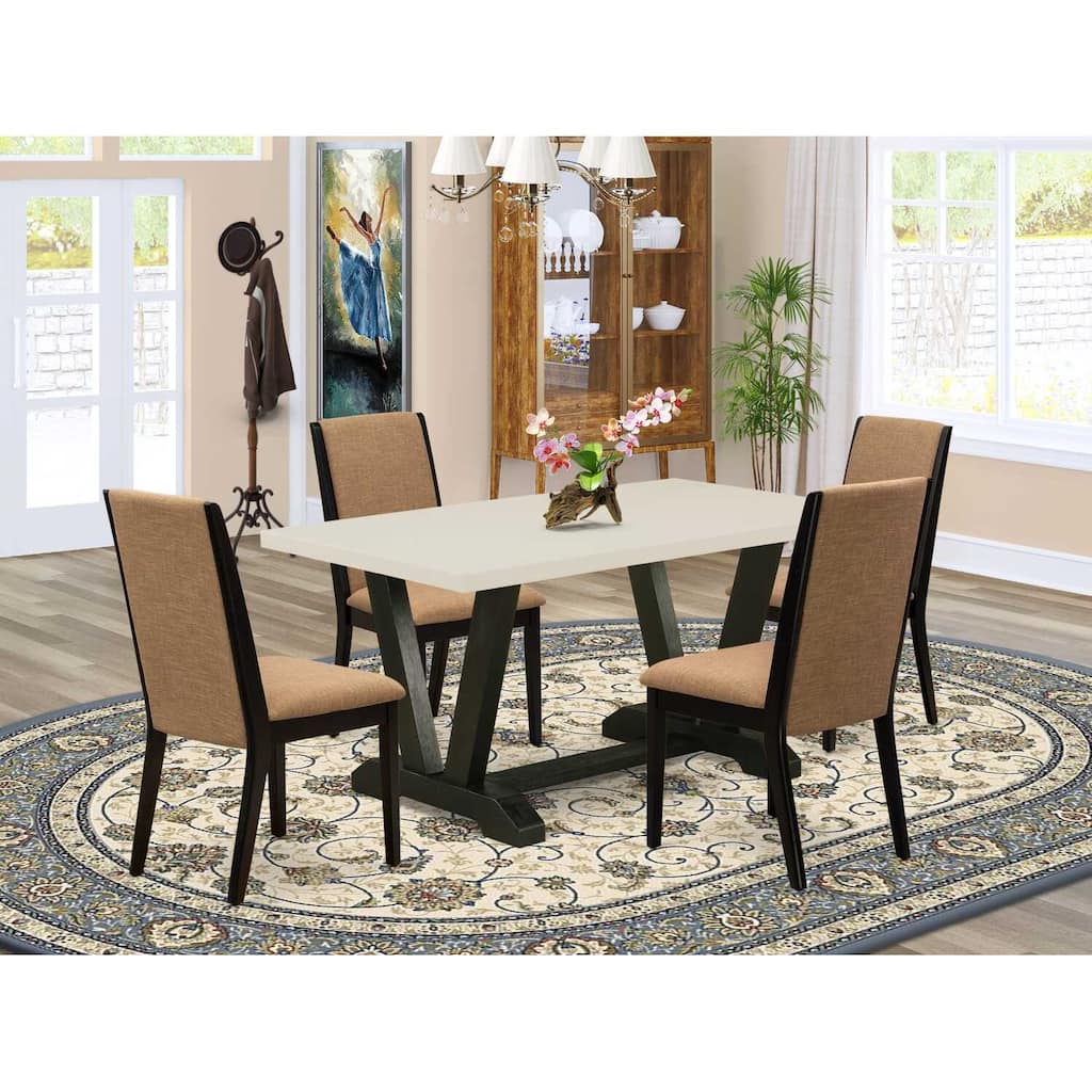 HomeStock 5-Piece Natural Oak Finish Solid Wood Top Dining table with 4 Chairs
