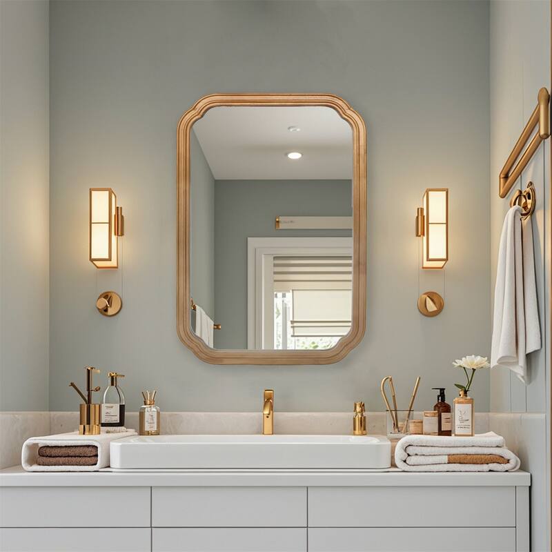 Wood Framed Functional Wall Mirror with Cabinet and Adjustable Shelves