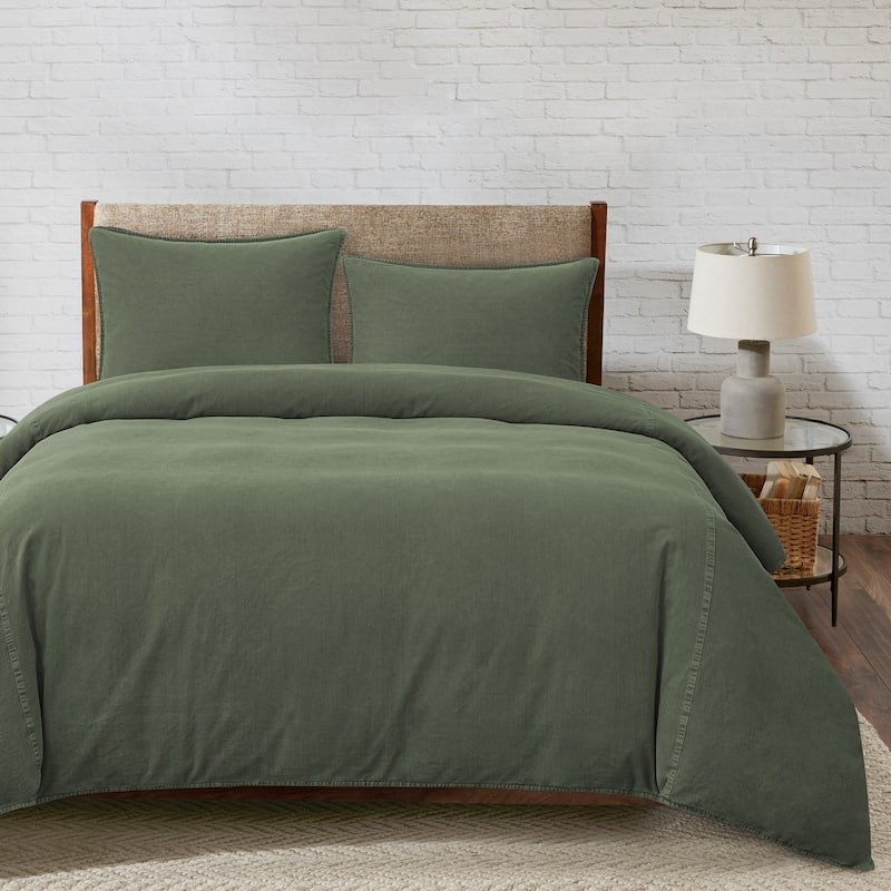 Hiend Accents Stonewashed Cotton Canvas Vintage Chic 3 Piece Duvet Cover Set