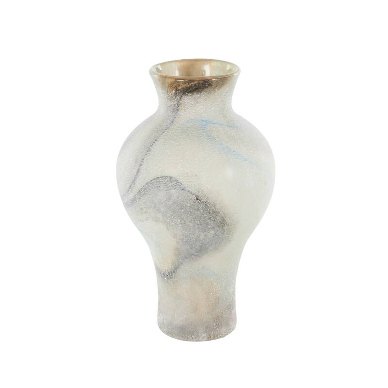 Cream Glass Distressed Decorative Vase with Blue and Tan Texturing