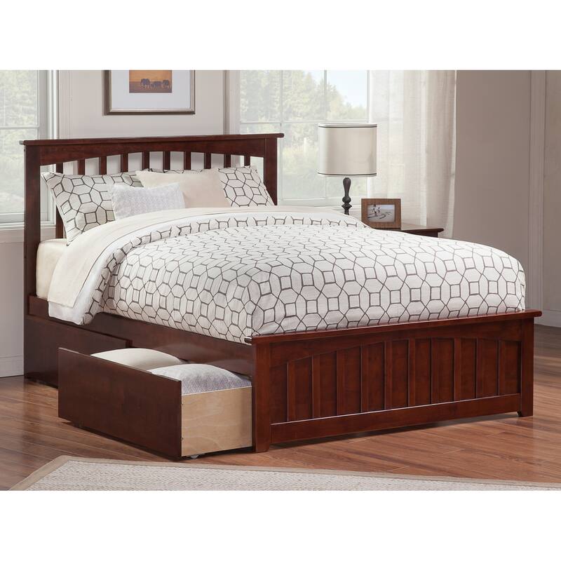 Platform Bed with Footboard & Drawers - Modern Bedroom Storage Bed Frame - Earthy Elegance Design