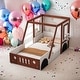 preview thumbnail 2 of 8, Car-Shaped Twin Bed for Kids, White & Orange, Playful & Safe Design