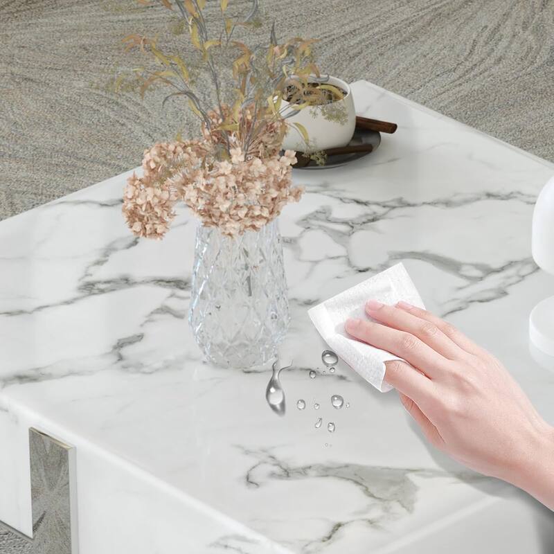 Modern Luxury Square Faux Marble Coffee Table Set Nesting Coffee Table with End Table