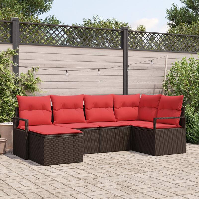 7 Piece Garden Sofa Set with Cushions - 91.3×48×27.2 - Brown