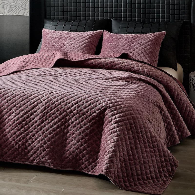 Octa Purple 100% Velvet Quilt /Coverlet Set with Pillowcase