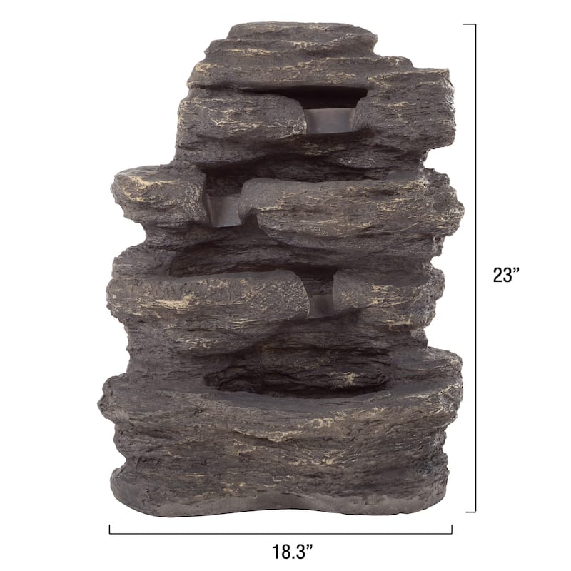 Nature Spring 3-Tier Outdoor Cascading Faux Rock Waterfall Fountain - 18.3" x 12.3" x 23"