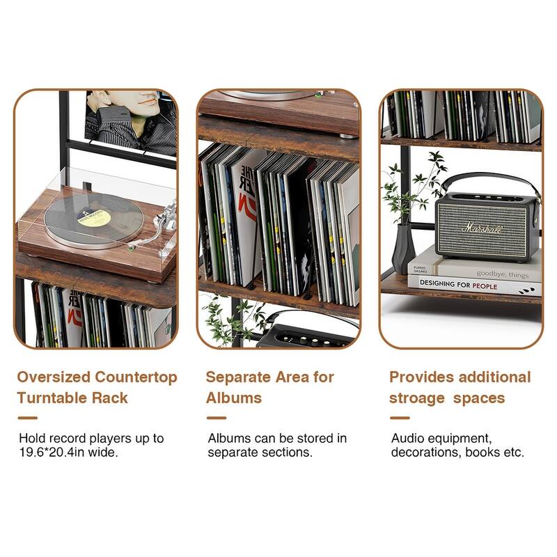 Record Player Stand with Vinyl Storage Turntable Stand for Living Room - 17.8" L x 13.77"W x 61.05" H