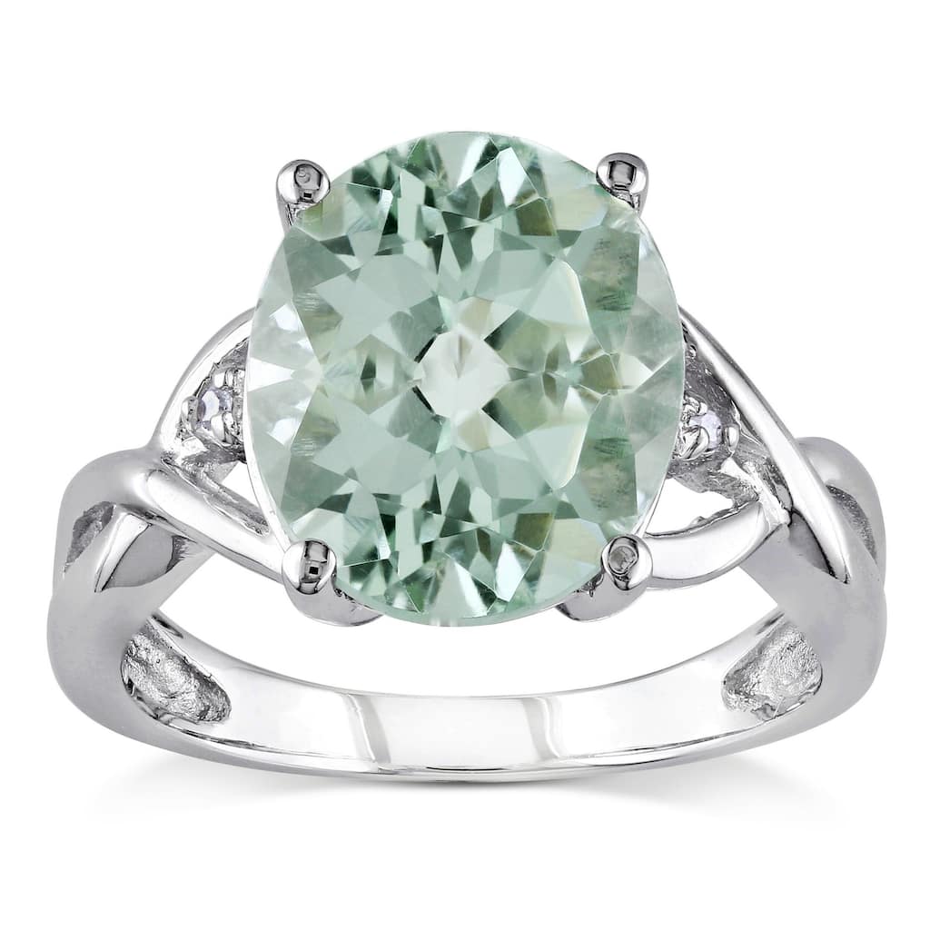 Miadora Sterling Silver 4 1/3ct TGW Green Amethyst and Diamond Accent Cocktail Ring