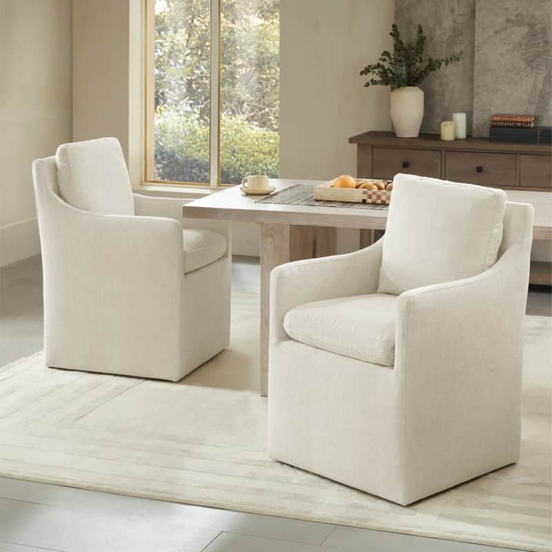 Hailey Dining Arm Chair with Caster Wheels Fabric Fully Assembled
