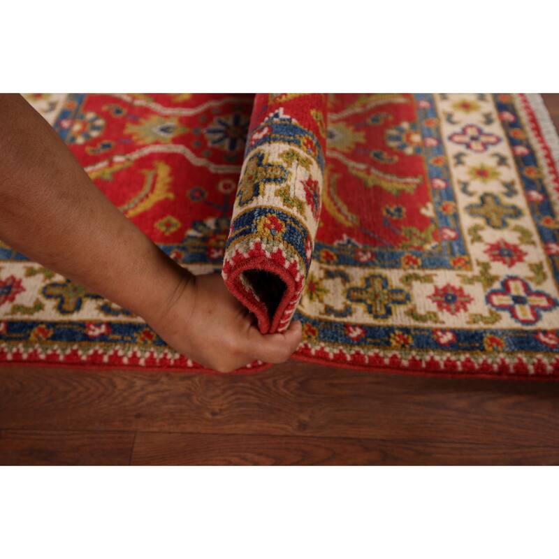 Hand Knotted Oriental 100% Wool Carpet Traditional Floral Red Kazak Area Rug - 3' 3'' X 2' 1''
