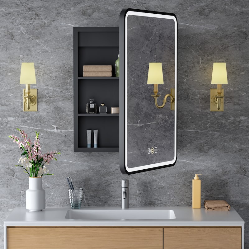 Aris Recessed/Surface Mount Bathroom Medicine Cabinet with Mirror and Lights, Dimmable, Color Adjustable, and Fast Defogging