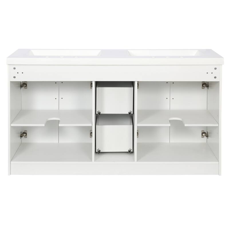 59" Double Sink Bathroom Vanity with SMC Top, Solid Wood Frame & Soft Close Doors, Gray Storage Cabinet