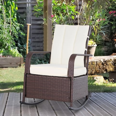 Outsunny Outdoor Wicker Rattan Recliner Rocking Cushioned Chair with Footrest & 135 Degrees of Comfort