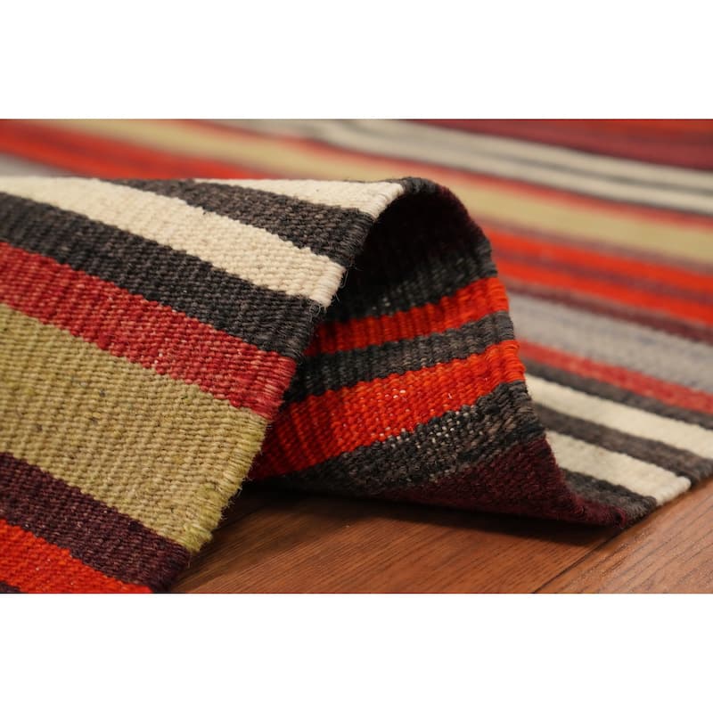 Hand Woven Oriental 100% Wool Carpet Southwestern Geometric Multi-Colored Kilim Area Rug - 10' 1'' X 5' 0''