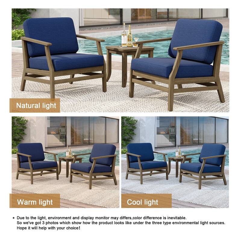 2 Set Patio Teak Wood Outdoor Chair and Side Table Set with Cushions