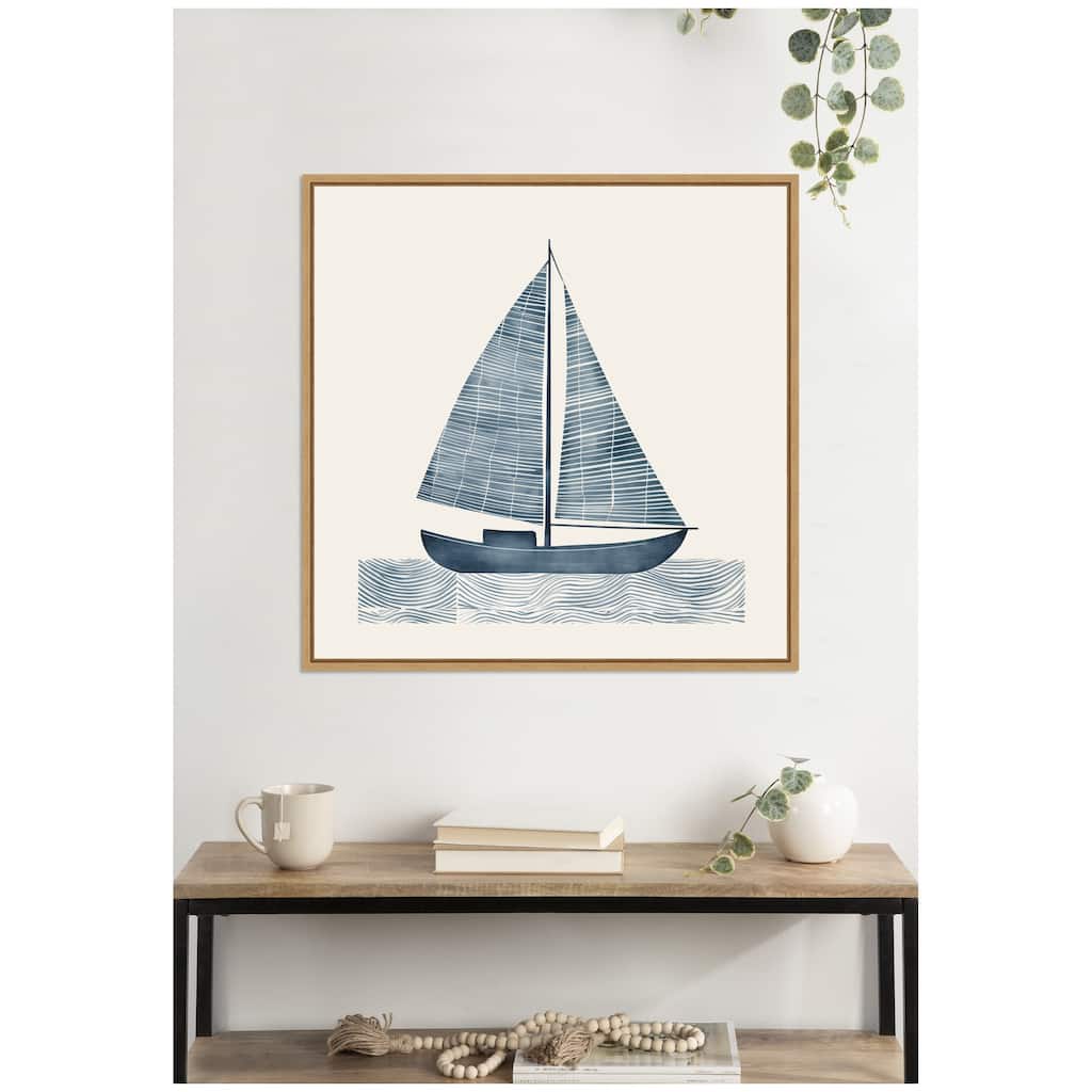 Kate and Laurel Nautical Blue Sailboat SQ Expansion by The Creative Bunch Studio Framed Canvas Wall Art Print