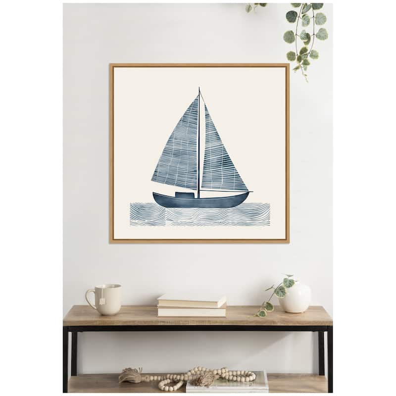 Kate and Laurel Nautical Blue Sailboat SQ Expansion by The Creative Bunch Studio Framed Canvas Wall Art Print