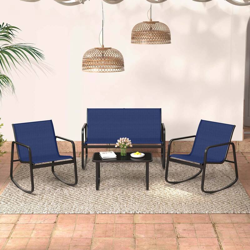 Costway 4/8 PCS Patio Rocking Set 4 Rocking Chairs & Loveseat with