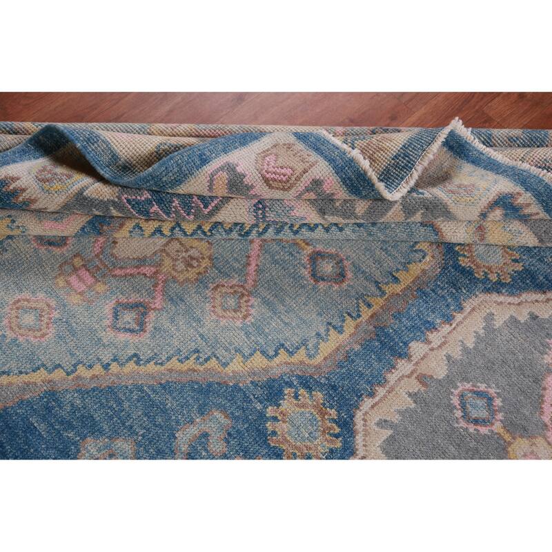 Hand Knotted Oriental 100% Wool Carpet Transitional Geometric Navy Blue & Blues Oushak Area Rug - 10' 4'' X 8' 10''