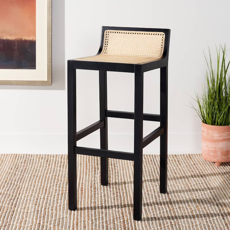 SAFAVIEH Crete Low Back Cane Bar Stool - 16" W x 20" D x 38" H - 16Wx19Dx37H