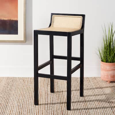 SAFAVIEH Crete Low Back Cane Bar Stool - 16" W x 20" D x 38" H - 16Wx19Dx37H