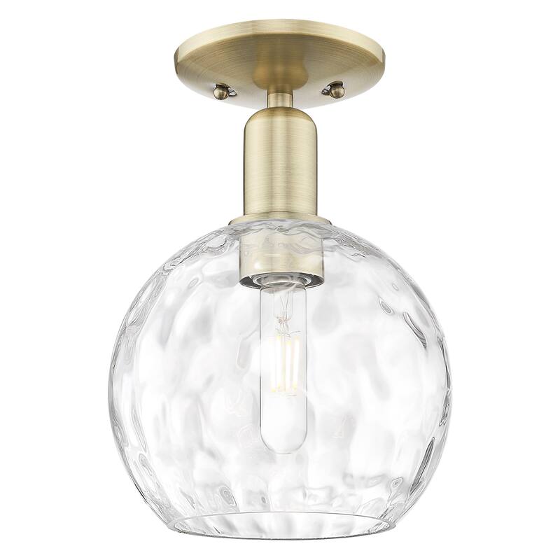 Innovations Lighting Endless Possibilities Arcadia - Athens Water Glass - 1 Light 8" Semi-Flush Mount - Antique Brass