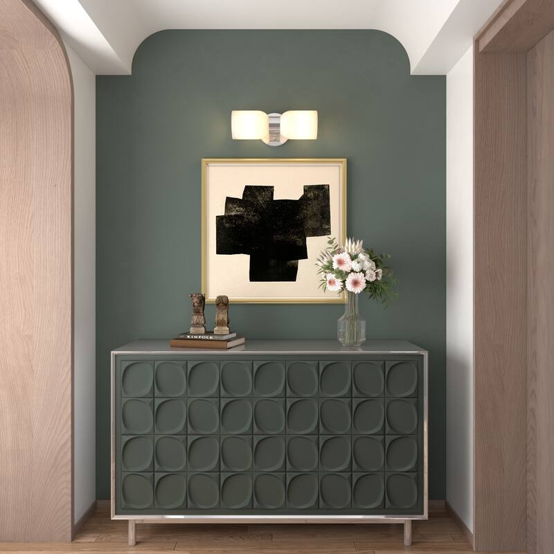 Shuman 2-light Mid-century Modern White Gold Wall Sconce with UL