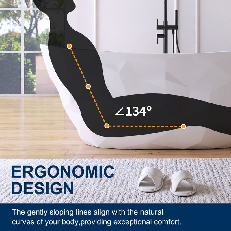 MEDUNJESS 64'' Freestanding Bathtub Solid Surface Soaking Tub