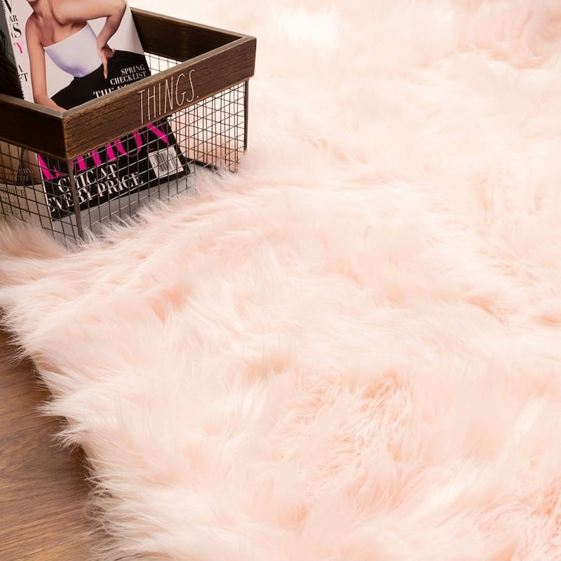 Faux Fur Fluffy Shag Rug Long Pile Non-Skid Furry 8' x 10' Light Pink ...