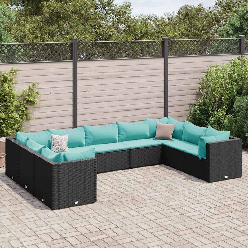 vidaXL Patio Lounge Set with Cushions Sectional Sofa Garden Backyard Poly Rattan - 24.8" x 24.8" x 22.6" - Black (7)