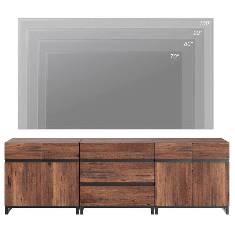 WAMPAT Modern TV Stand for TVs up to 100 inch, 3 in 1 TV Console with Adjustable Shelves and 3 Drawers for Living Room,Bedroom