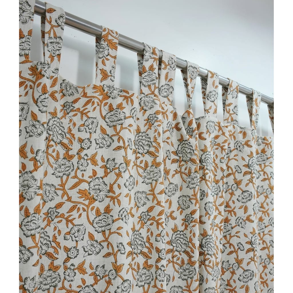 Fabdivine Vintage Floral Block Print Tab Top Curtain, Handmade Window Drape for Boho Home Décor, Mrignayani