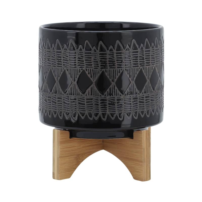 8-inch Ceramic Planter on Wooden Stand