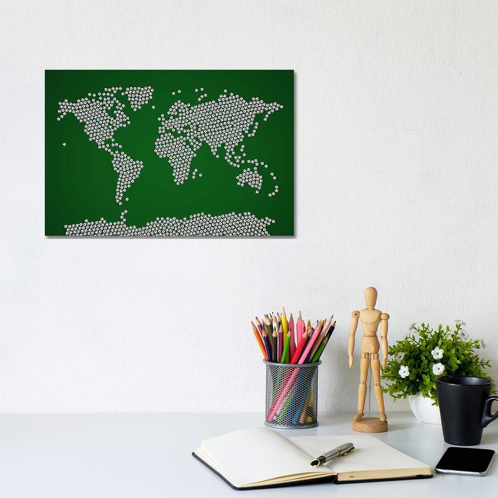 iCanvas "Football Soccer Balls World Map" by Michael Tompsett Canvas Print