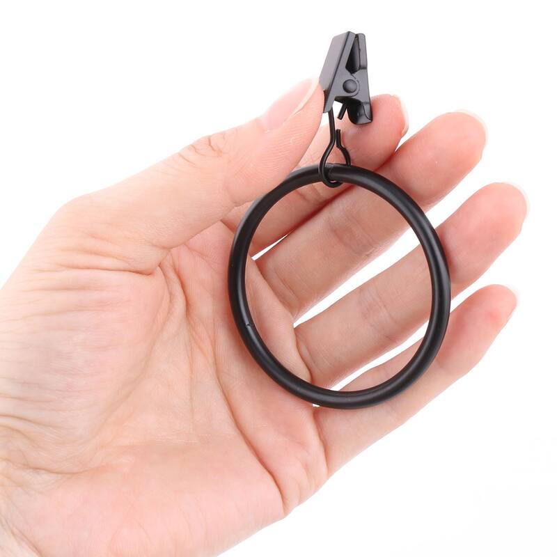 Household Metal Window Curtain Rod Hanging Hook Ring Black 45mm Inner Dia 20pcs