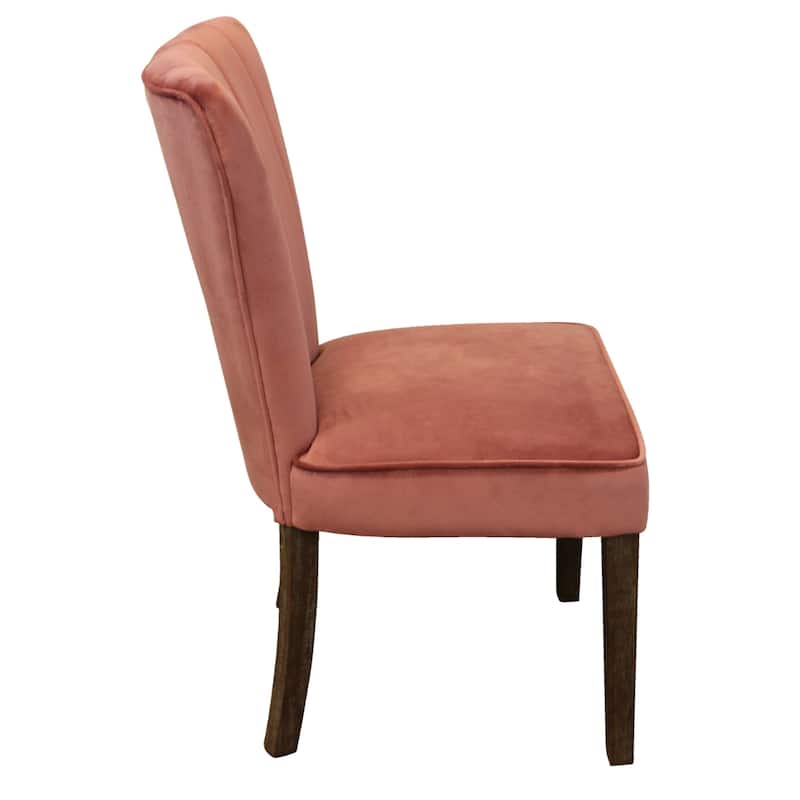 Set of 2 Velvet Upholstered Dining Chairs with Brown Wooden Legs - 26” x 21” x 38”
