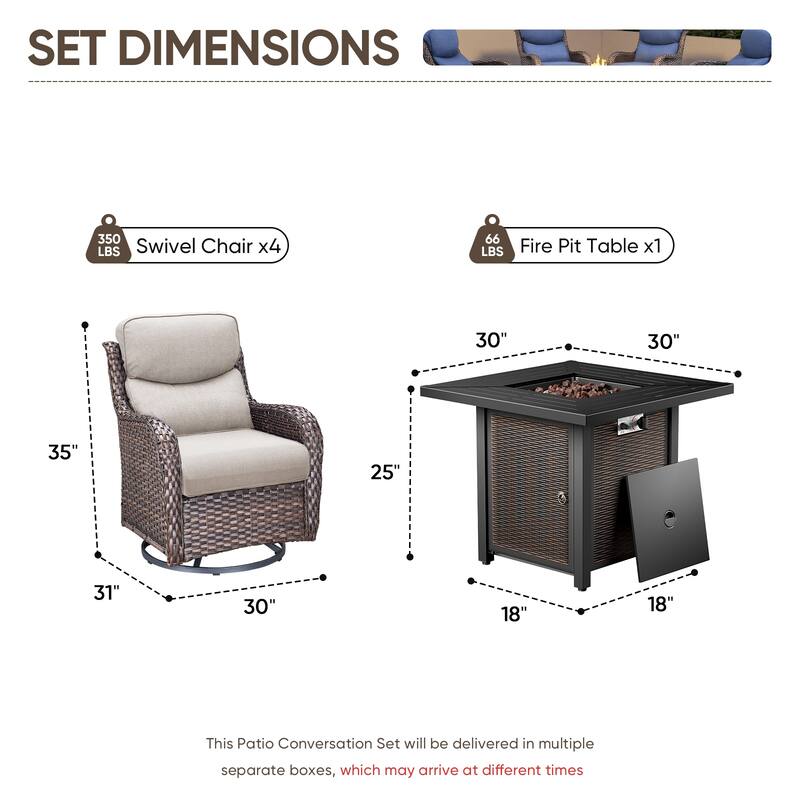 Pocassy 30 In Outdoor Fire Pits with Patio Sofa Swivel Glider Chari Furniture.