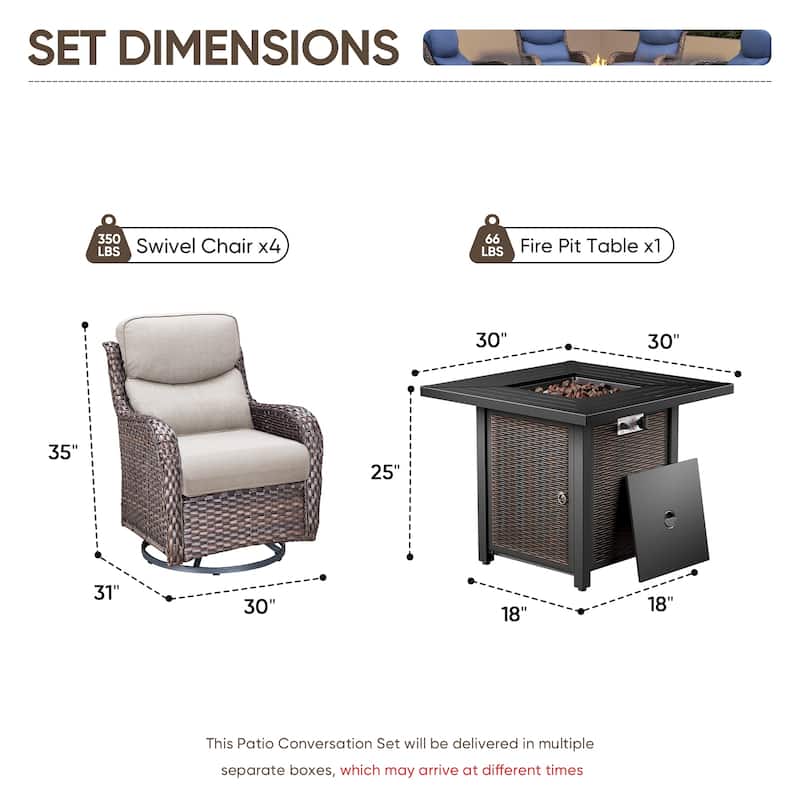 Pocassy 30 In Outdoor Fire Pits with Patio Swivel Glider Chari Set.