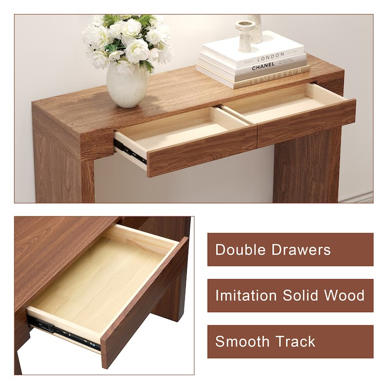 50-Inch Wood Grain Bar Table – Dual Drawers, Multi-Functional as Desk or Bar Counter.