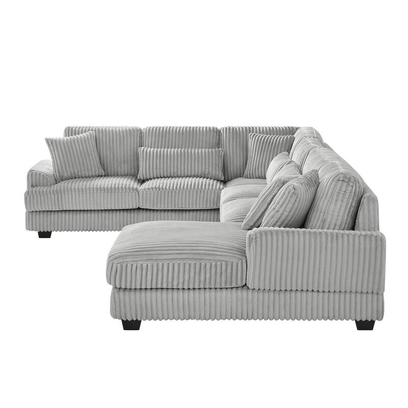129.1" Corduroy U-Shaped Sectional Sofa with Chaise Lounge, Curved Armrests, and Premium Foam Cushions