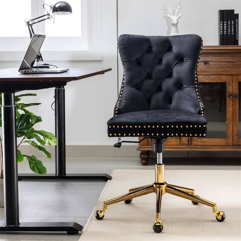 Velvet Home Swivel Adjustable Office Desk Chair with Golden Metal Base