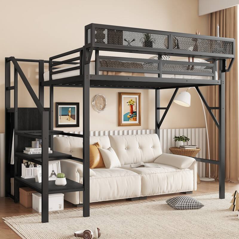 Twin Size Loft Bed with Stairs, Wardrobe for Kids Teens