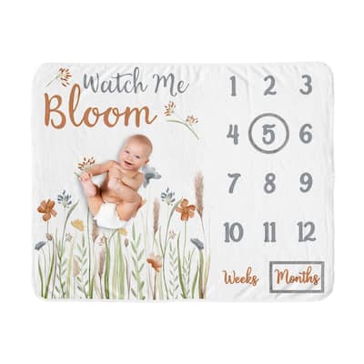 Sweet Jojo Designs Boho Floral Garden Flower Collection Girl Baby Monthly Milestone Blanket Green Watercolor Bohemian Wildflower