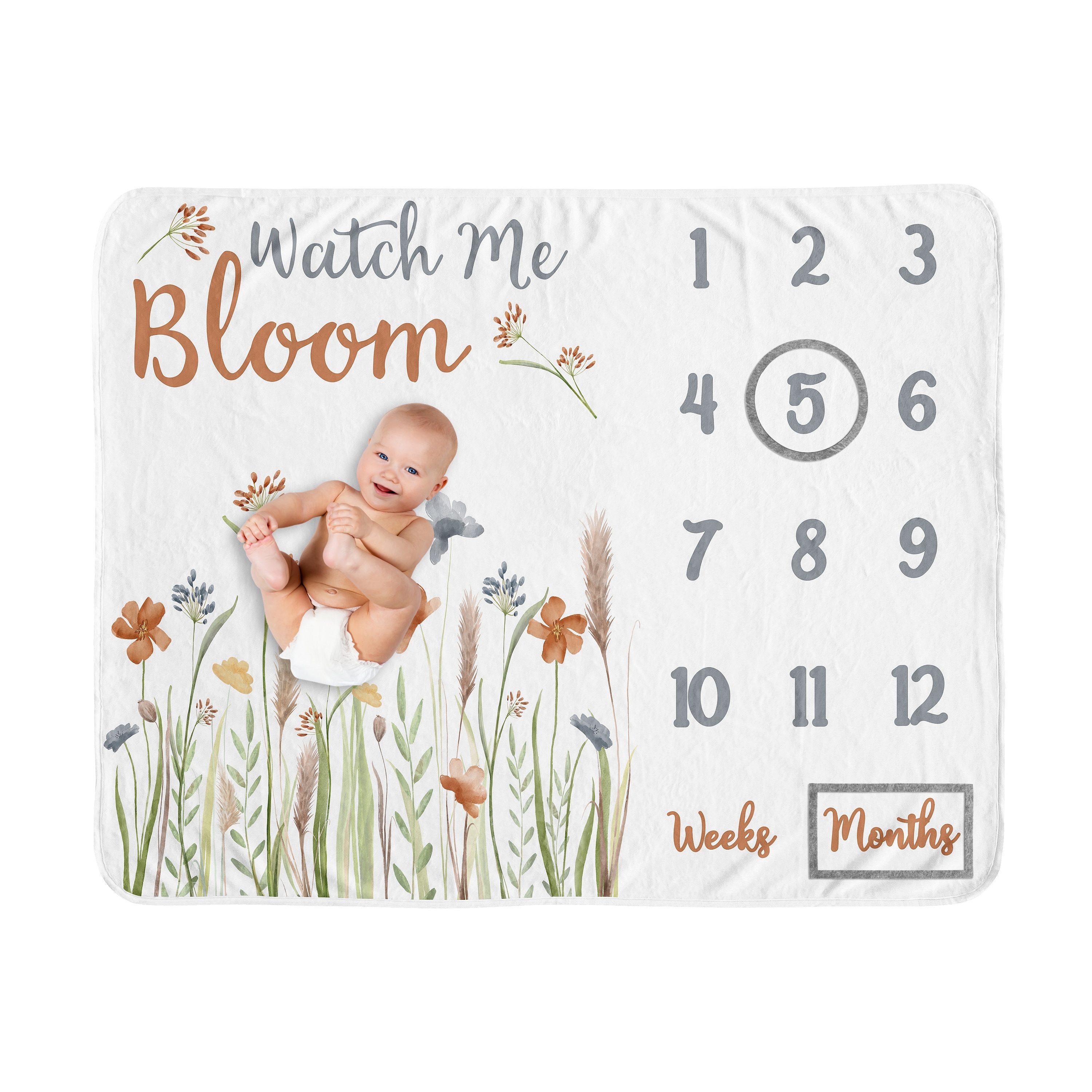 Sweet Jojo Designs Boho Floral Garden Flower Collection Girl Baby Monthly Milestone Blanket Green Watercolor Bohemian Wildflower